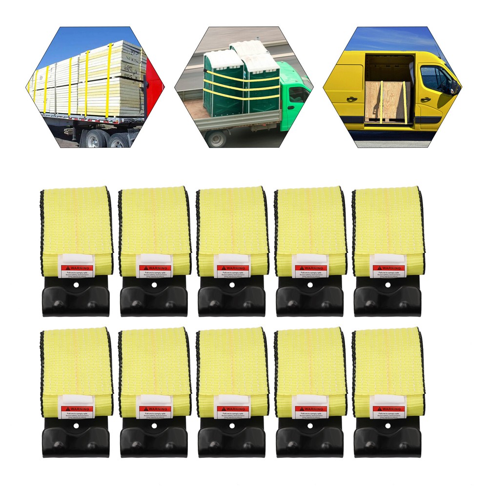 10 Pack 4" x60" Winch Straps w/ Flat Hook Flatbed Truck Trailer Tie Down Strap