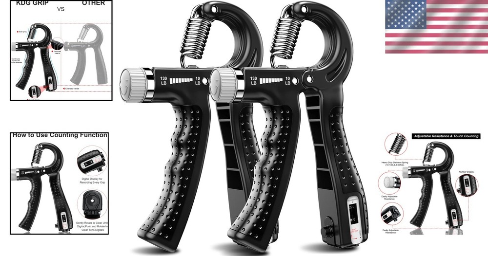 2 Pack Adjustable Hand Grip Strengthener 10-130 lbs with Smart Counting Function