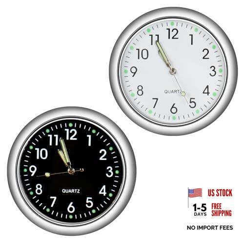 Mini Car Clock Stick on Dashboard Luminous Tiny Vent Analog 2 Black, White