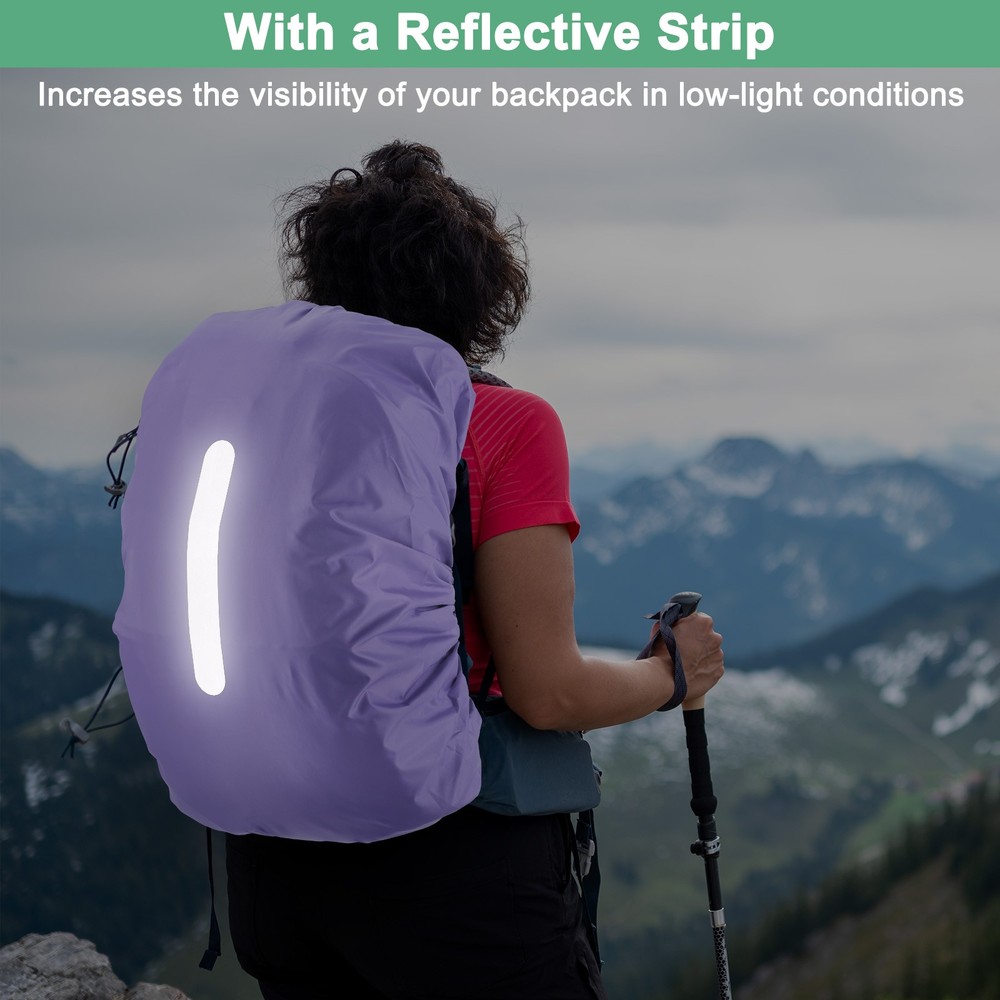 55L-65L Backpack Rain Cover with A Vertical Reflective Strap [Purple]