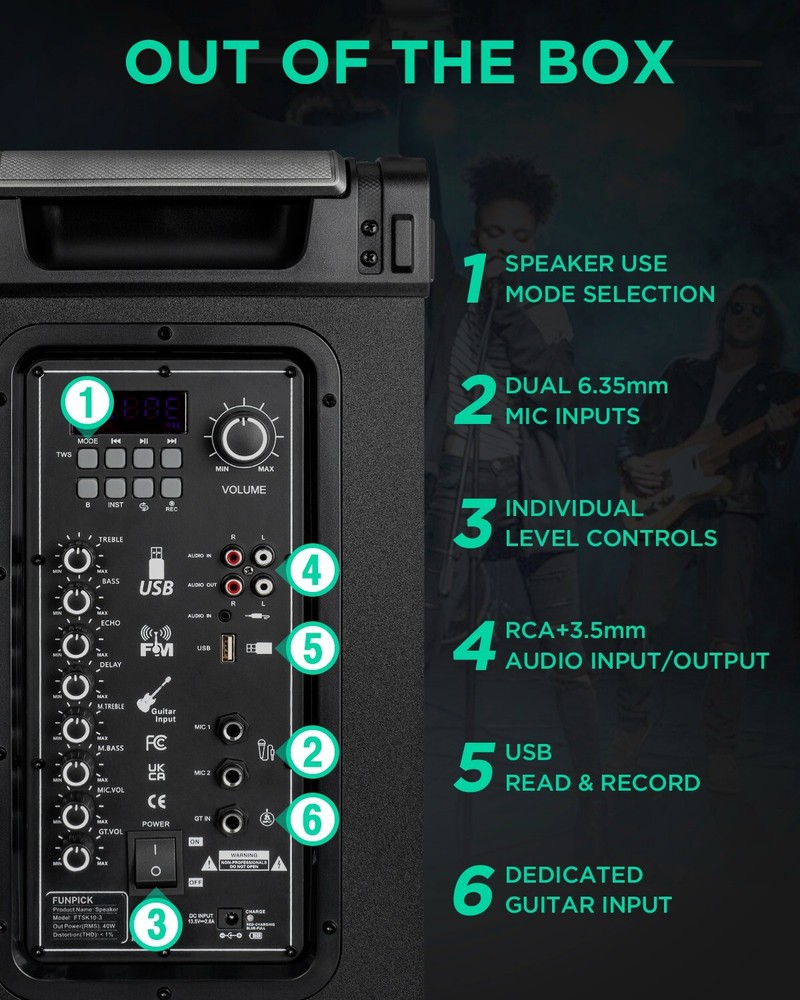 Karaoke Machine - Bluetooth Speaker with Wireless Microphone