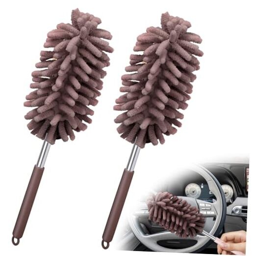 2 PCS Car Interior Duster with Extension Pole, Microfiber Car Dusters Brown