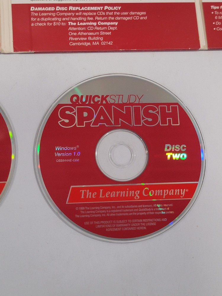 Quick Study Spanish | The Learning Company 3 PC CD-ROM | Windows | Version 1.0