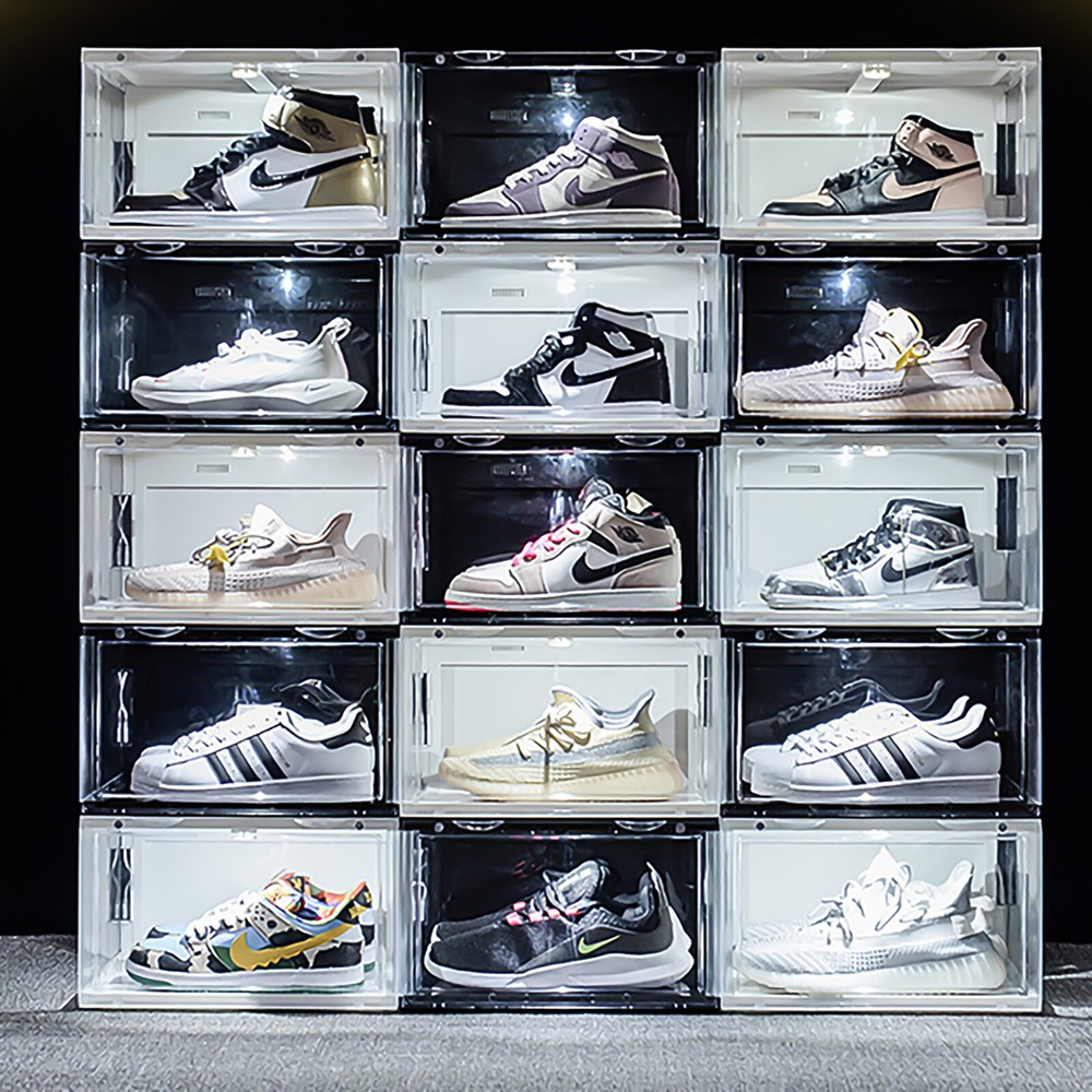 1Pc/4Pcs LED Shoe Box Drop Side Stackable Light Up Sneaker Display Storage Cases
