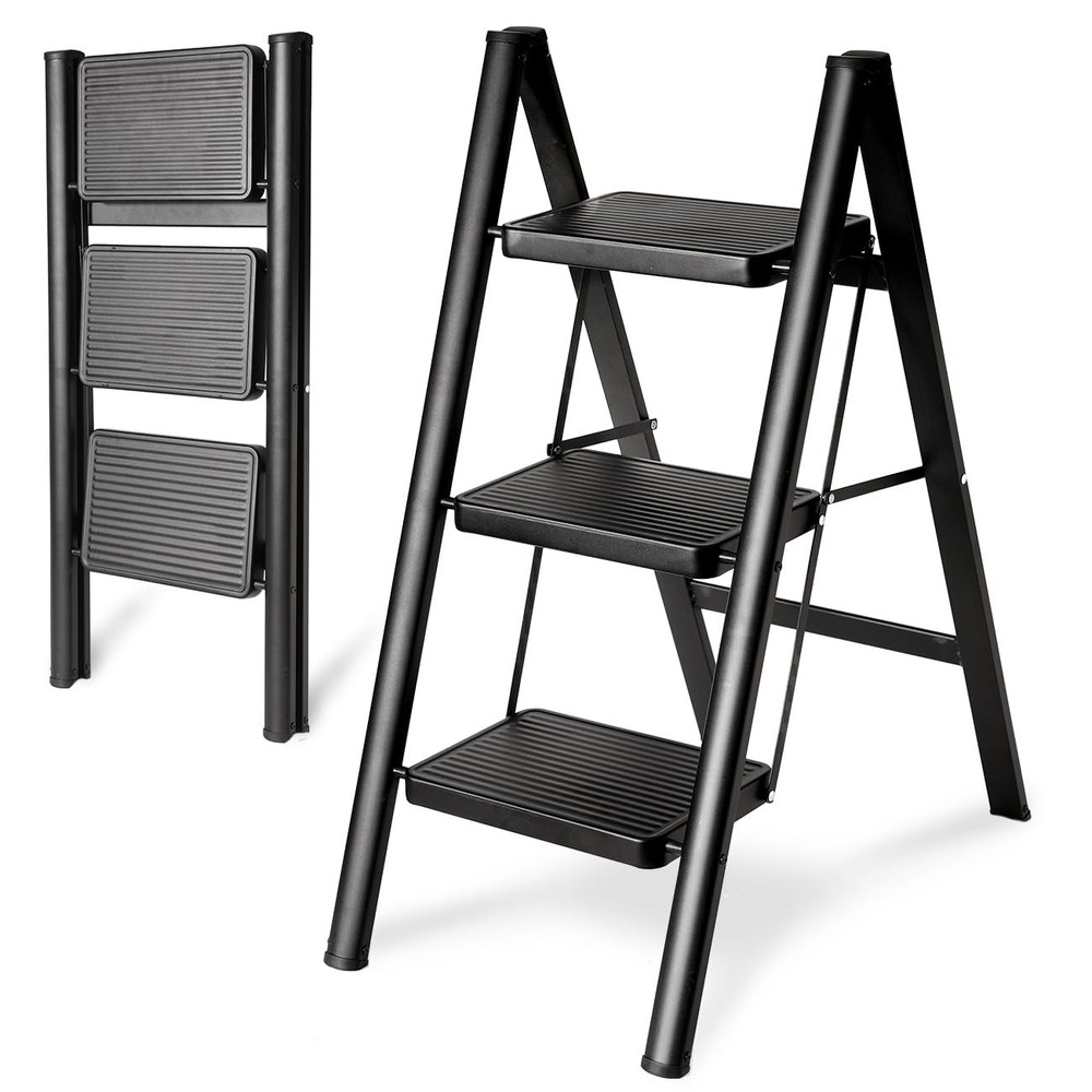 Step Ladder 3 Step Folding, Sturdy 330 Lbs Load Small Step Stool for Adults, ...