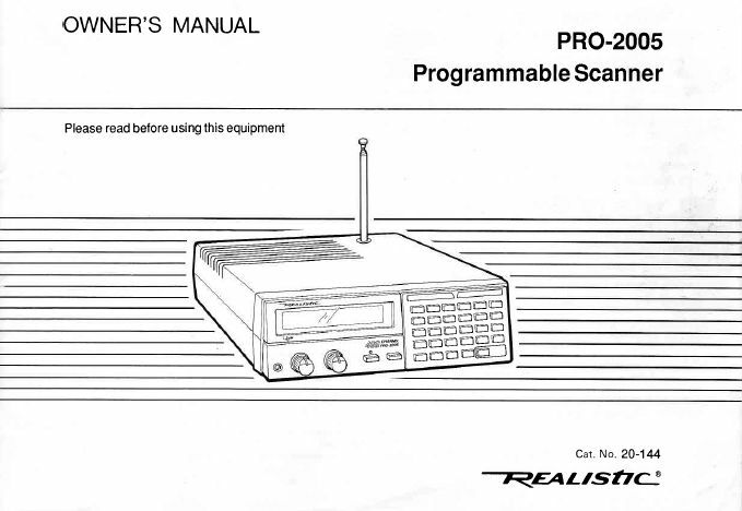 RADIO SHACK PRO-2005 INSTRUCTION OPERATING MANUAL