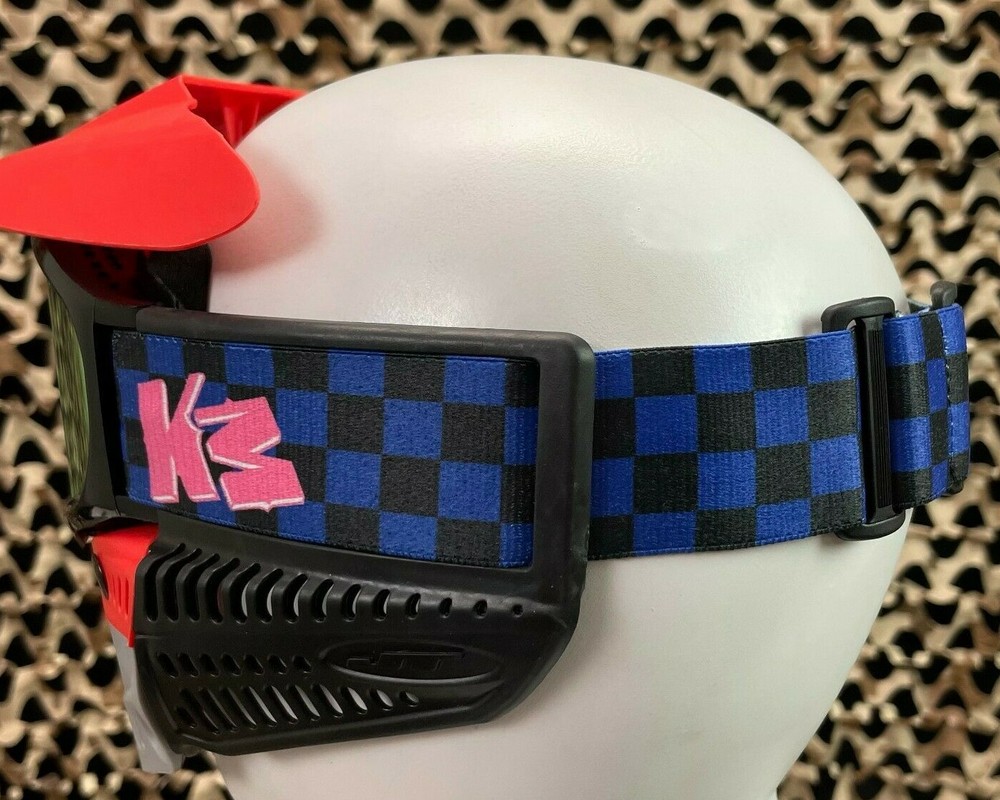 NEW KM Paintball Goggle Strap - Checkered Black/Blue