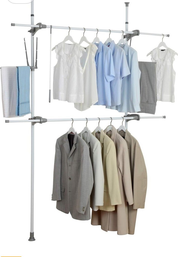 WENKO "Hercules Flex Telescopic Adjustable Clothin Rack System w/2 Hanging Rails