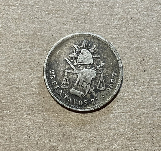 Mexico - 1884 ZsS Silver 25 Centavos