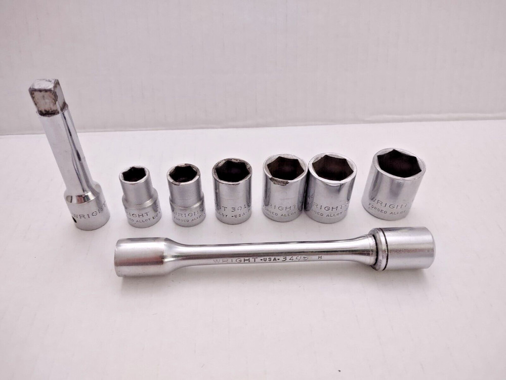 Wright Tool Forge Co Socket Set Extensions Standard 3/8 - 3/4 9 pc Vintage USA