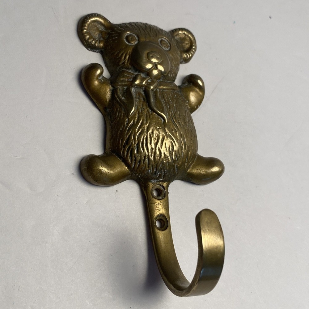 Vintage Solid Brass Teddy Bear Shape Coat Hook Key Hanger Brass Hook 4.5”