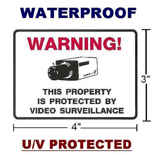 RED/WHITE COLORED WINDOW SECURITY STICKERS SURVEILLANCE CAMERA SYSTEM IN USE LOT