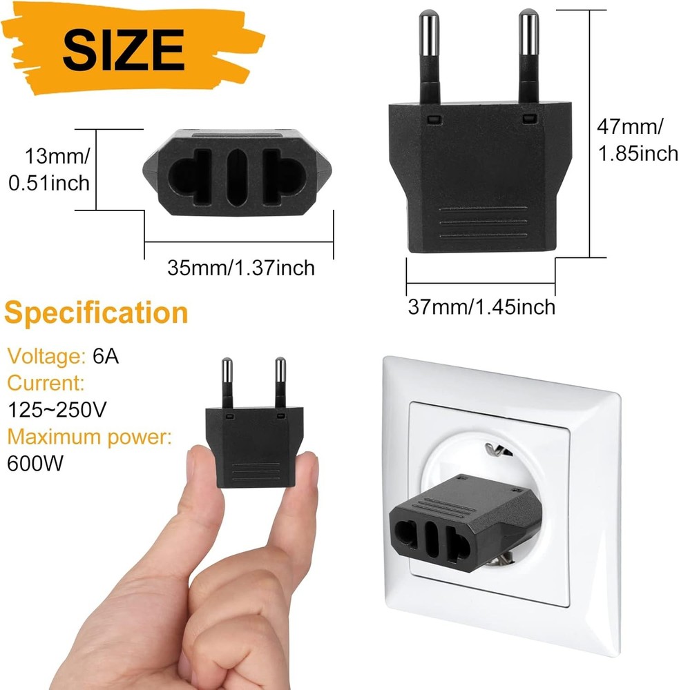 6 Pack US to Europe Plug Adapter Type C
