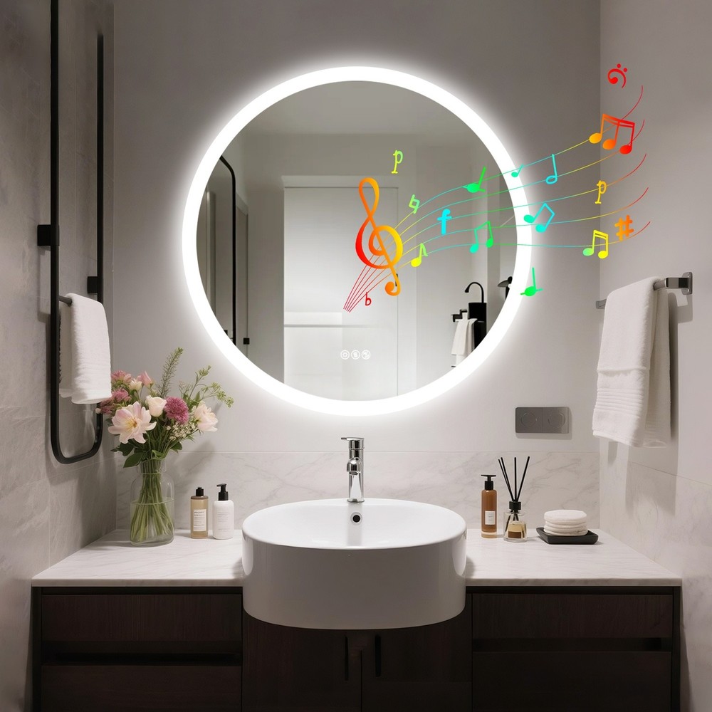 32” LED Bathroom Mirror Built-in Bluetooth Speaker Backlight Wall Vanity Mirror