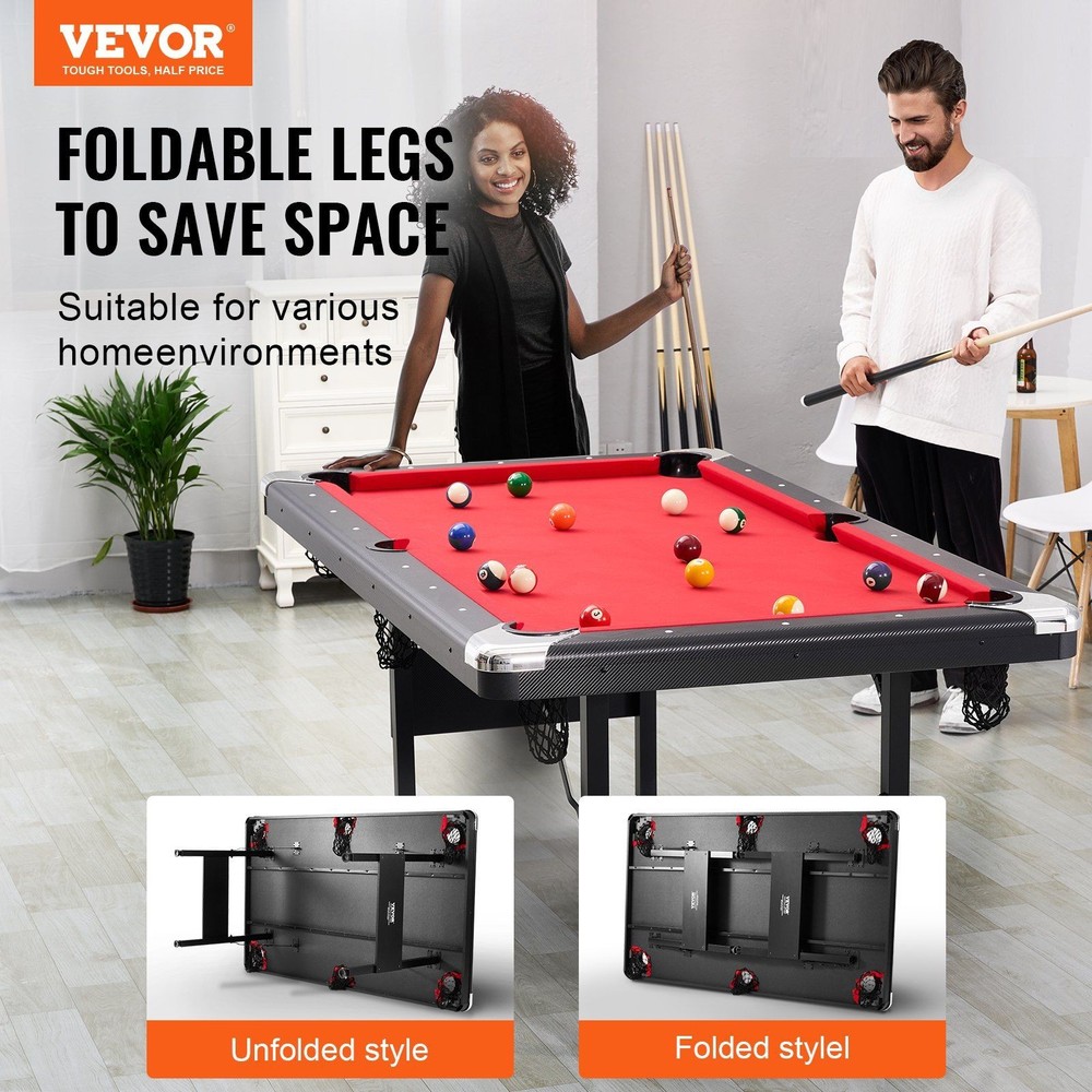 6.3ft Multiplayer Pool Table Resilient Frame Red Playing Field