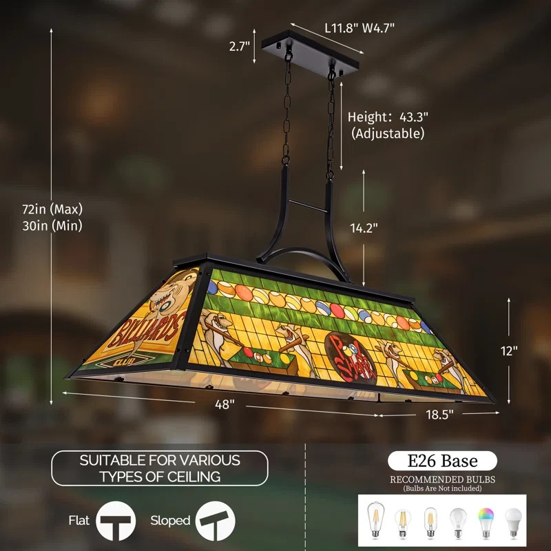 (2nd REDUCTION) Pool Table Light (Tiffany) (Billiard Design)