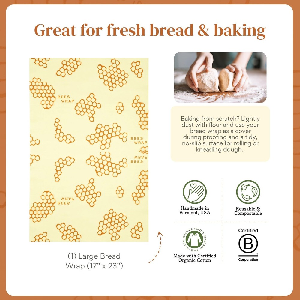 Bee's Wrap Beeswax Wraps for Bread - Beeswax Bread Wrap for Sourdough & Bread...