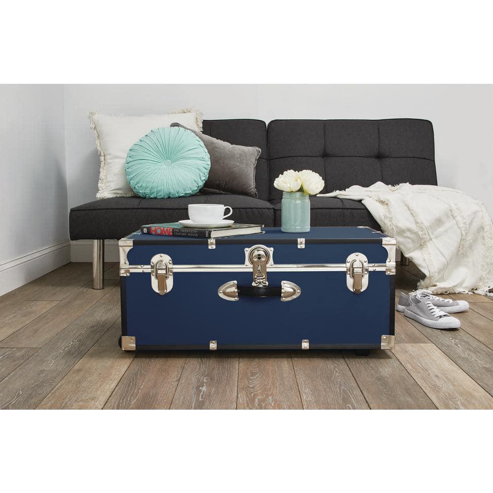 30 in. Trunk with Wheels and Lock High-Impact Binding Blue Dorm Storage Solution