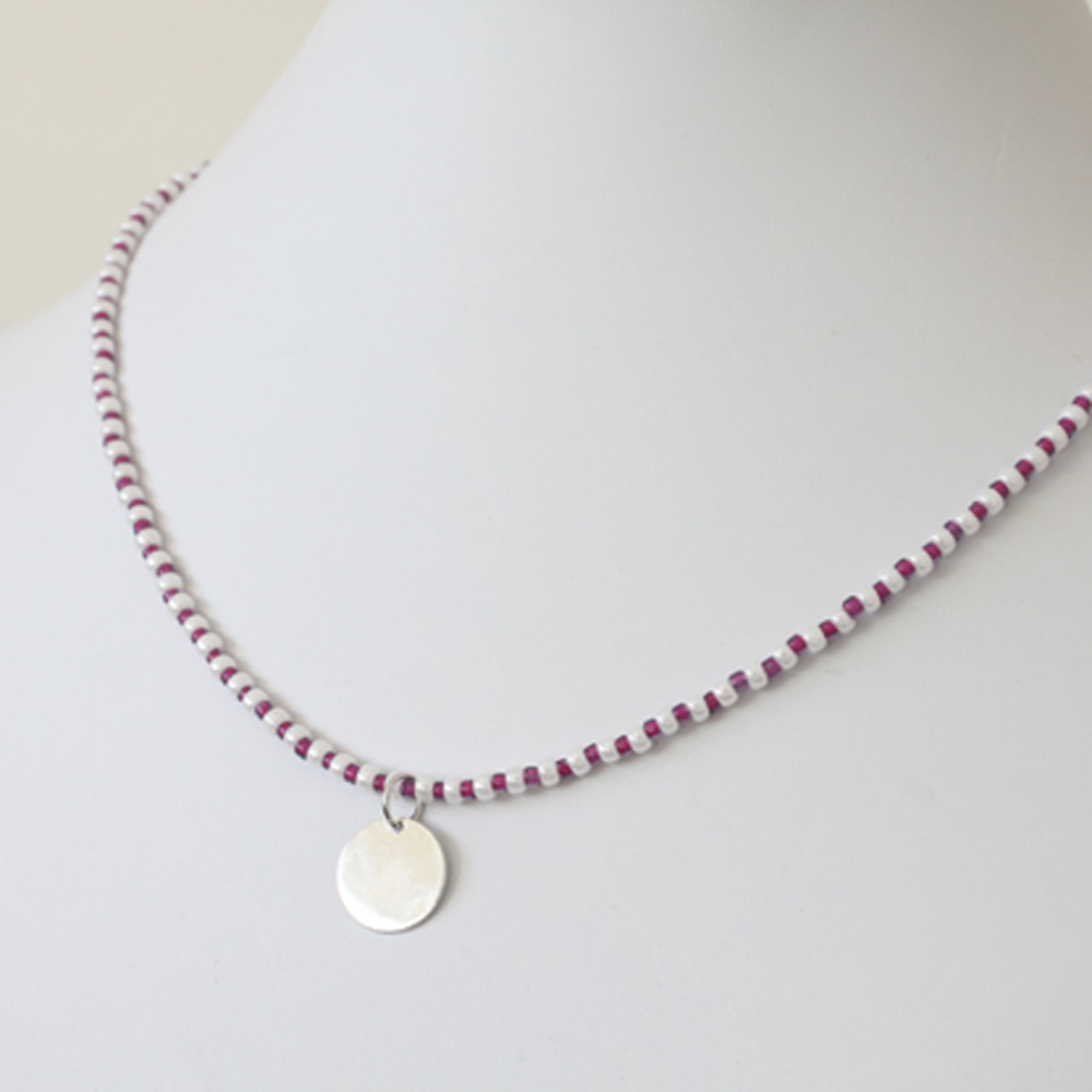 Rhodium Dot Necklace with Beaded Chain