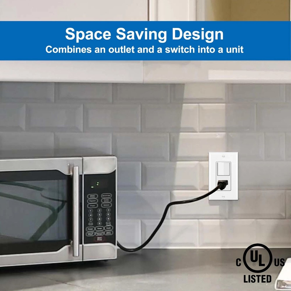 6 Pack Combination Wall Light Switch and Decor Outlet, Single Pole