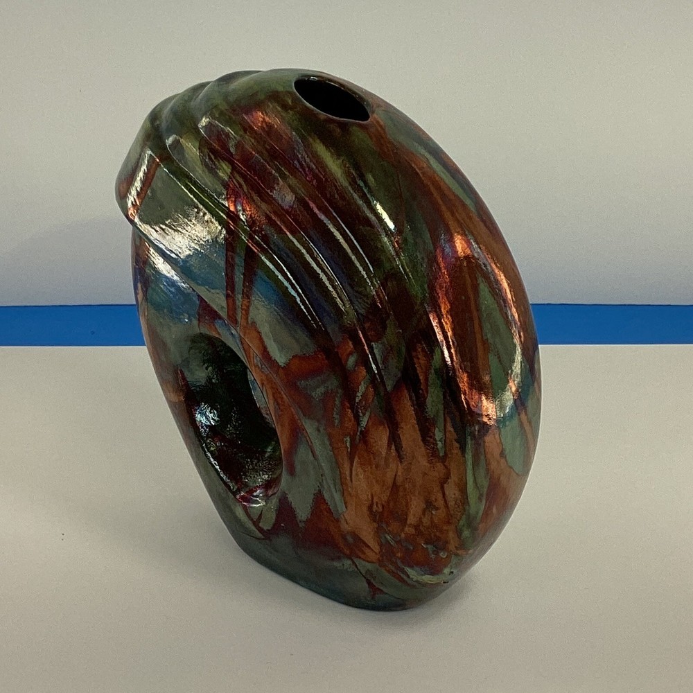 Signed Ruby Hansen 2012 raku pottery vase