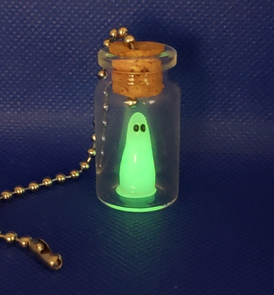 Glow-in-the-Dark Ghost Glass Bottle Light Pull or Fan Pull - Ghost