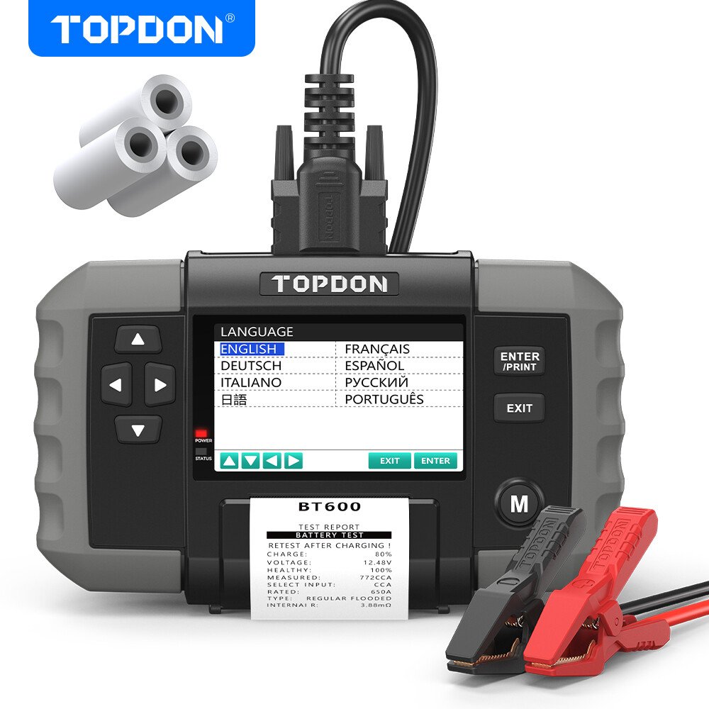 TOPDON BT600 Battery Tester Load Test Tool & Thermal Printer with Printer Paper
