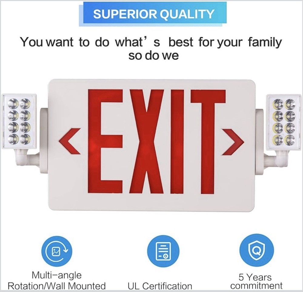 EXITLUX UL LED Exit Sign Emergency Light Battery Backup Adjustable Heads New