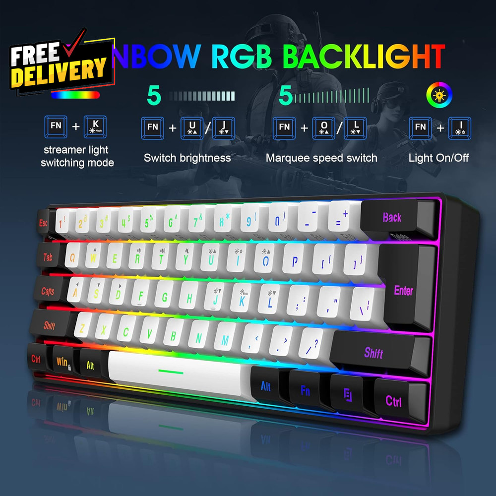 2.4G Wireless Gaming Keyboard and Mouse Combo Include Mini 60% Merchanical......