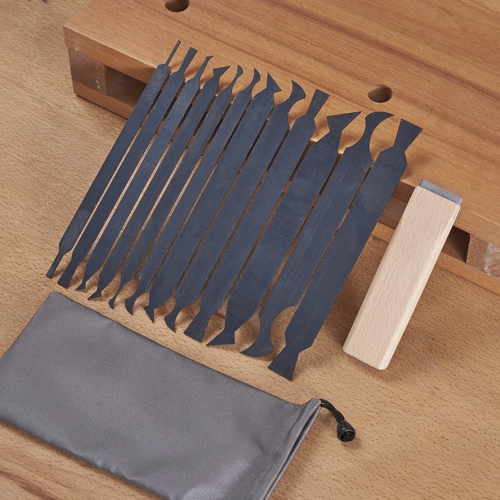 Cabinet Scraper Set & Burnisher Tool Multi-Shape Card Scraper Kit HTCSCS13 13pc