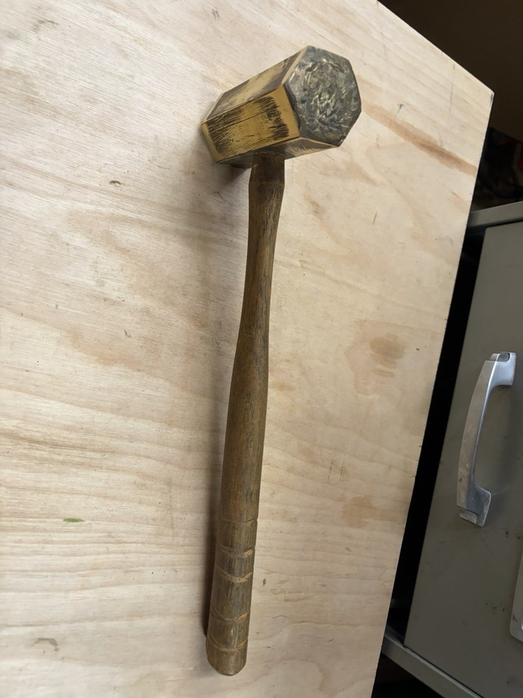 Vintage Solid Brass Head Wood Handled Hammer