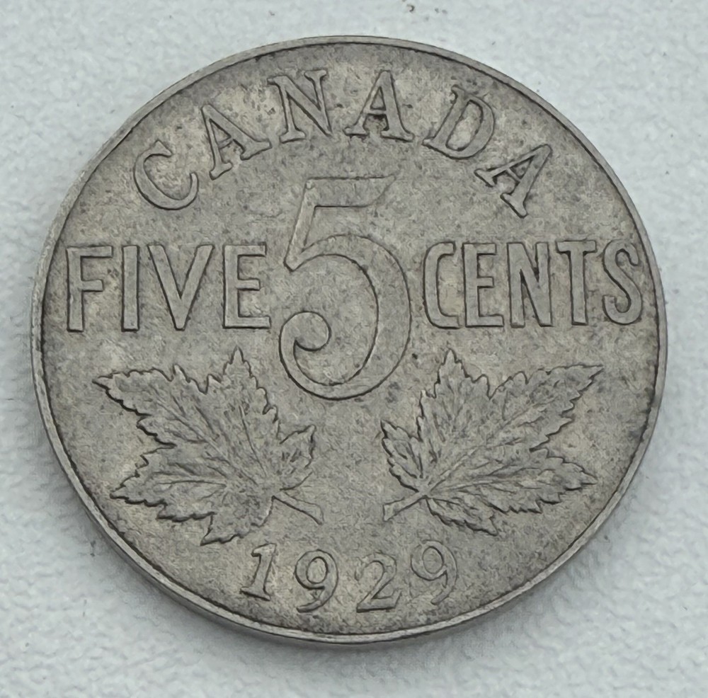 1929 Canada King George V 5 Five Cent Coin