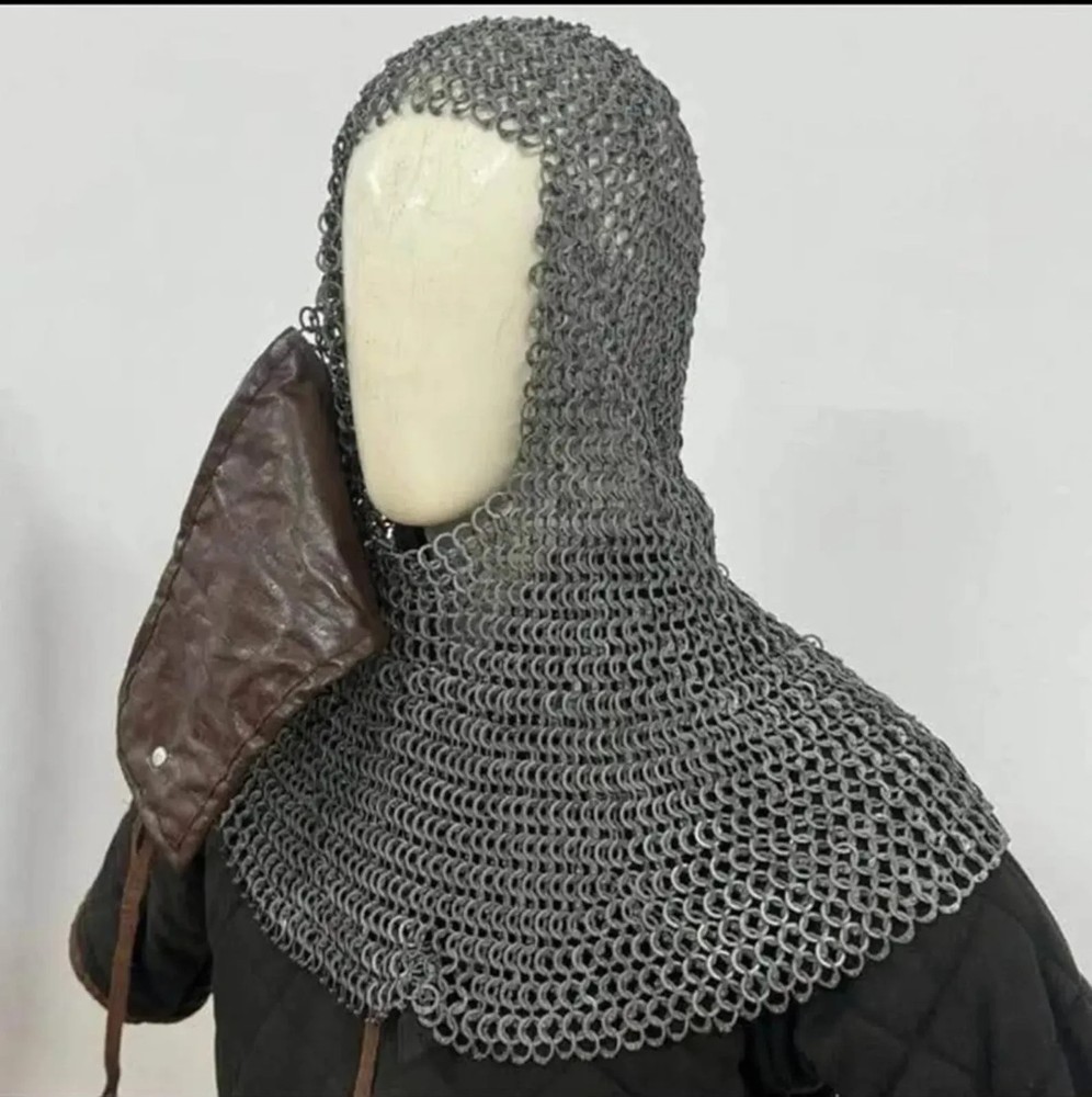 Chainmail Coif with Face Mask – 9mm Flat Ring Riveted with Washers