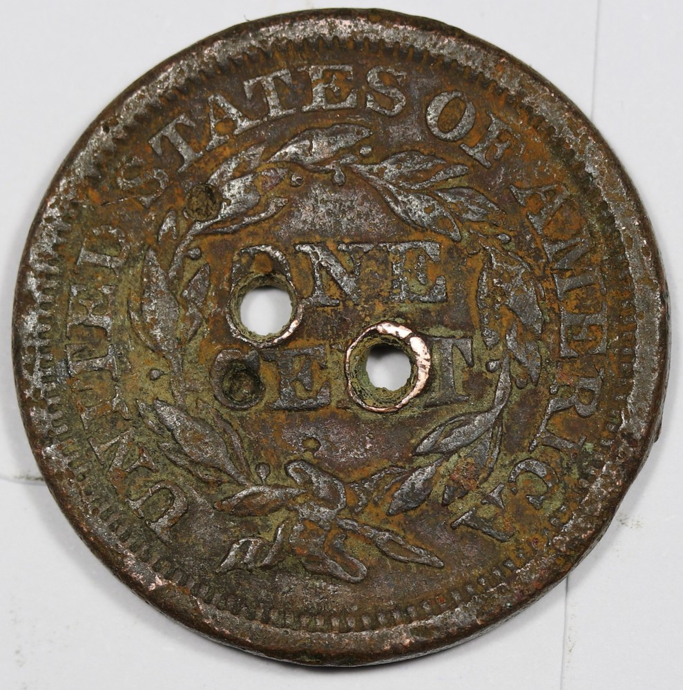 1845 Large Cent. Double Holed. 212596