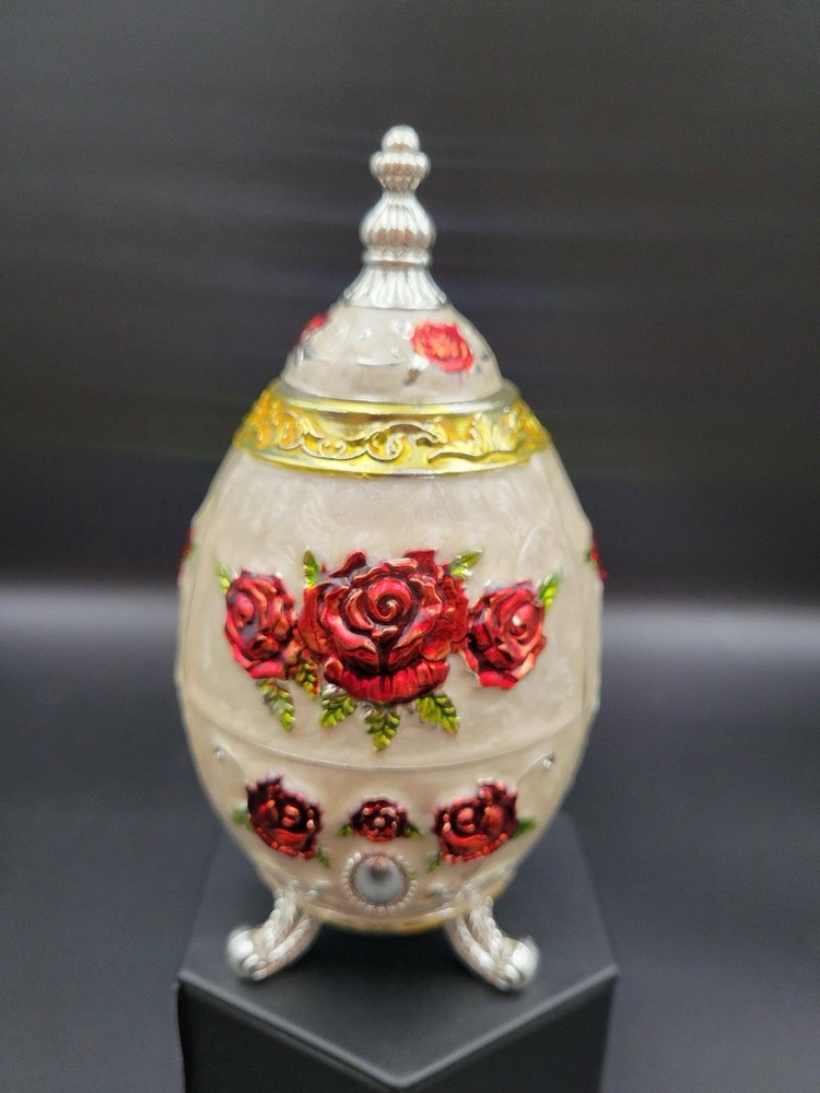 Egg Shaped Toothpick Holder - White with Roses
