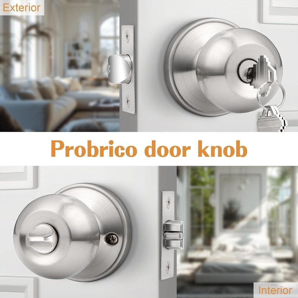 Durable Stainless Steel 4 Pack Entry Door Knobs - Universal Key Lock System