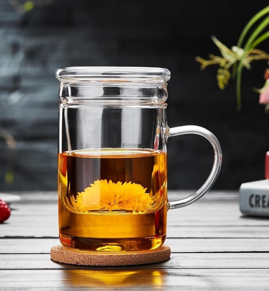 Glass tea cup with infuser and lid Handle