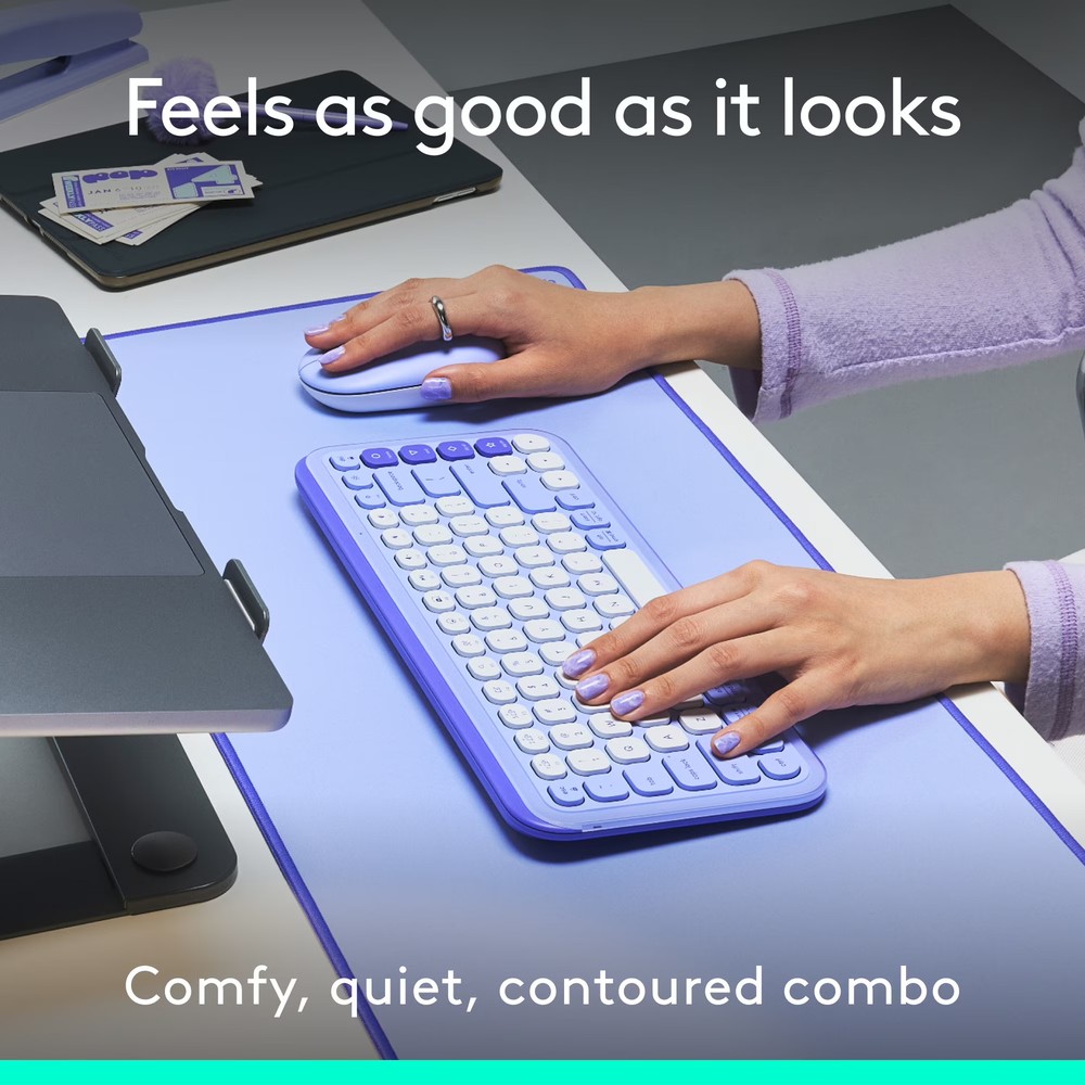 Logitech POP Icon Bluetooth Keyboard and Mouse Combo, Lilac