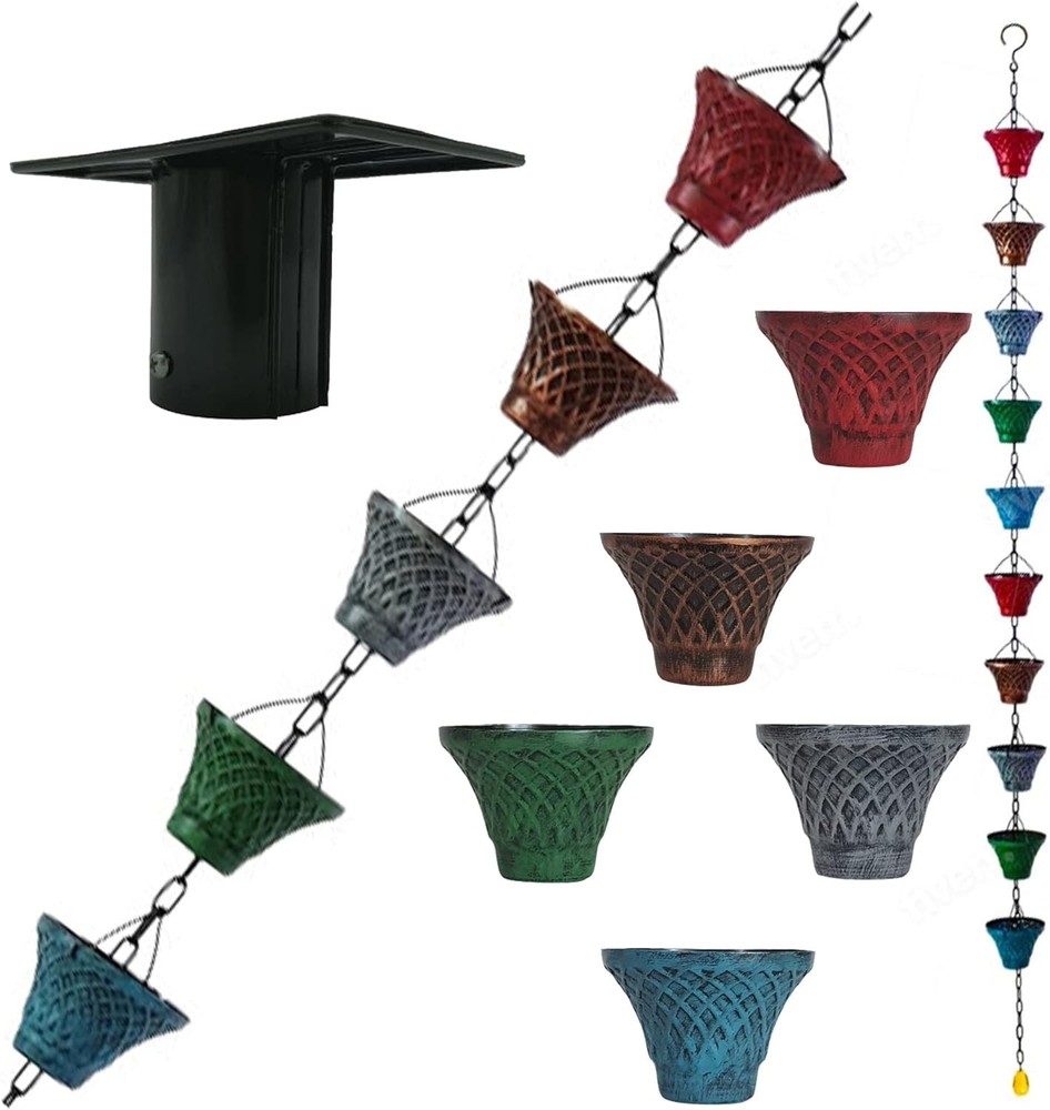 5.8FT Multicolor Iron Rain Chains Gutter & Rain Barrel Rust-Resistant Plated