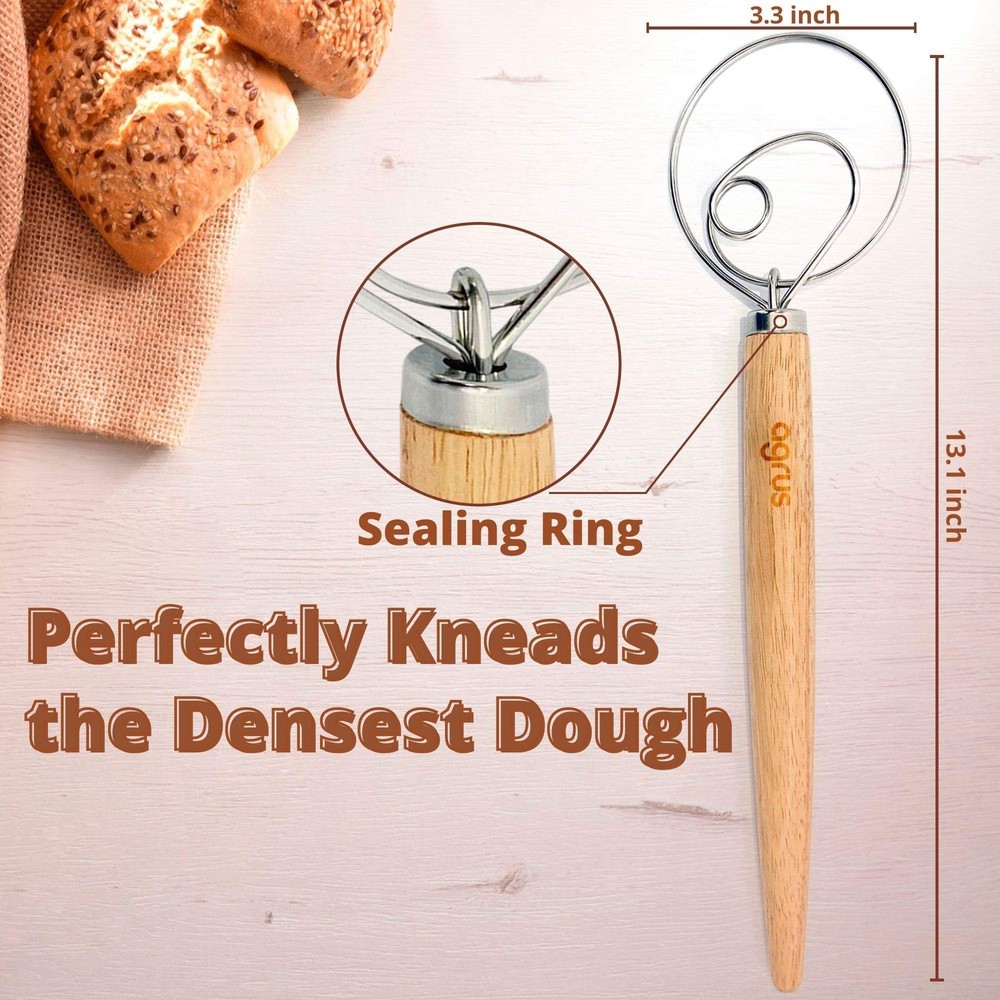 Danish Dough Whisk - Bread Making Tools - Danish Dough Hook - Bread Dough Mix...
