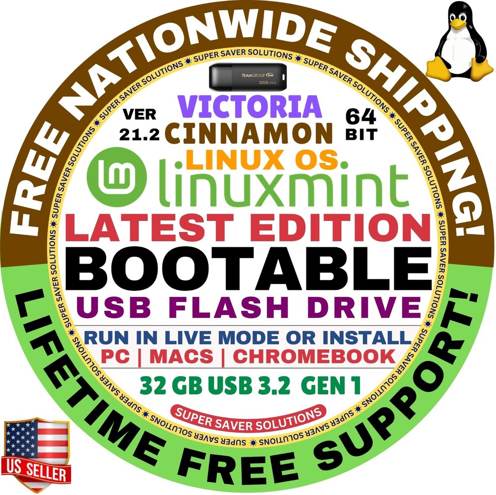 Linux MINT 21.2 USB VICTORIA Cinnamon 64-Bit Live Boot, Full Install for MAC, PC
