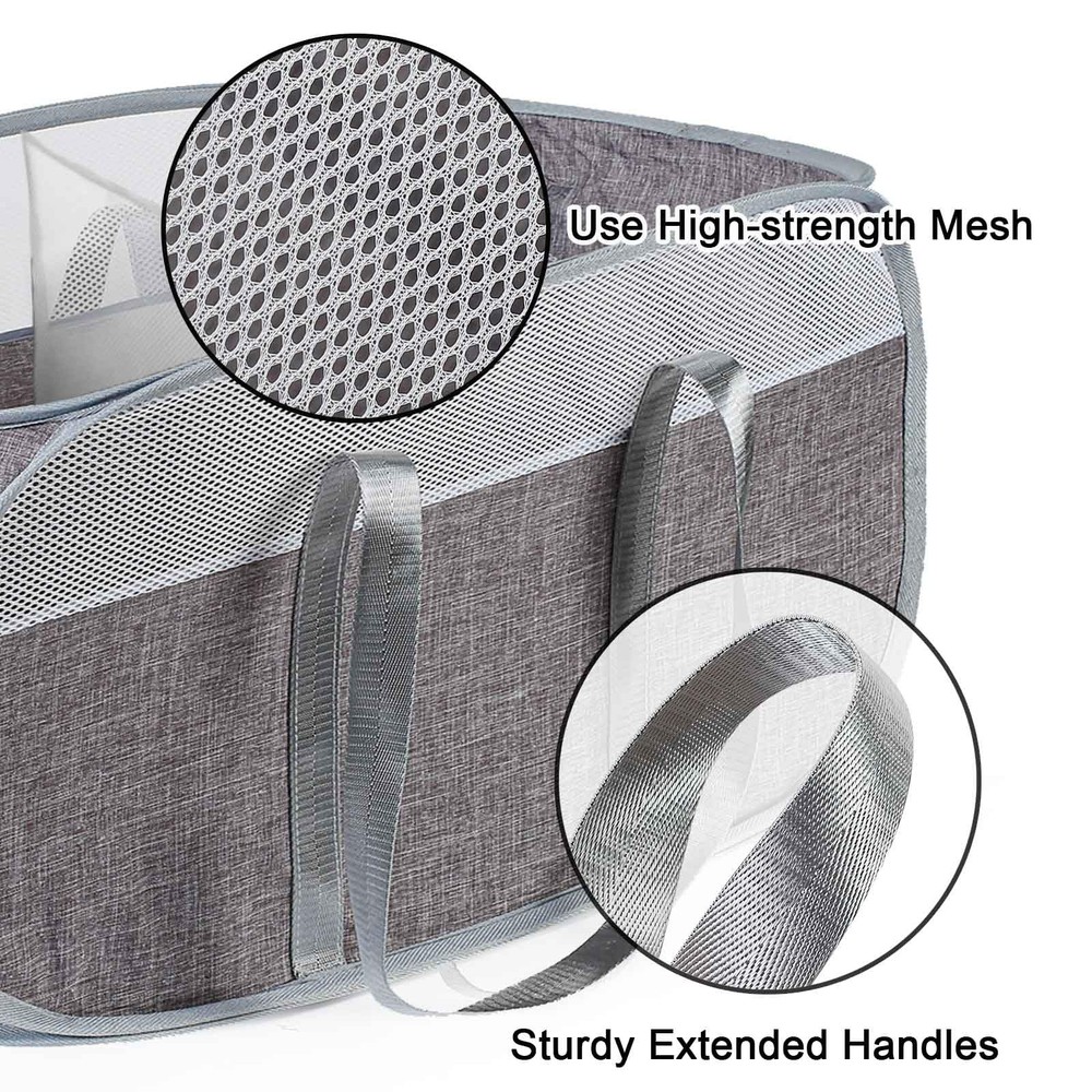 Collapsible Laundry Baskets, 2 Compartment Pop Up Mesh Hamper Foldable 75L La...