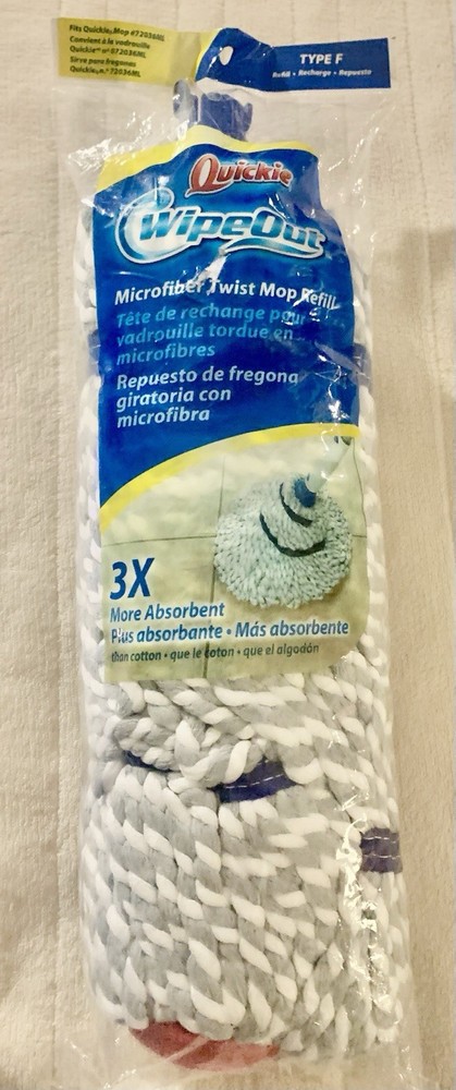 Quickie Wipeout Microfiber Twist Mop Refill Type F Fits Quickie Mop #72036ML NEW