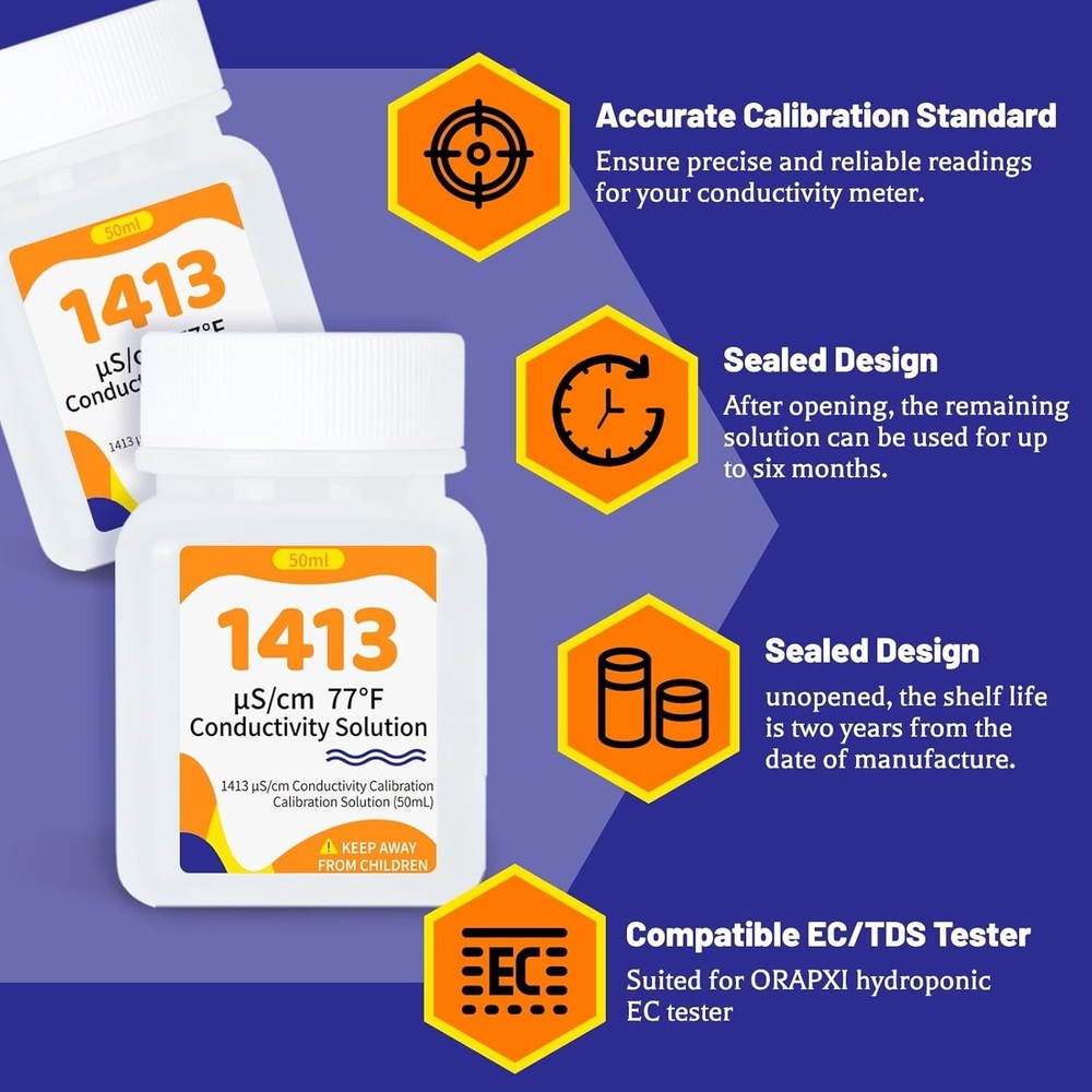 Precision EC Calibration Solution 4-Pack - 50mL Ideal for Hydroponics