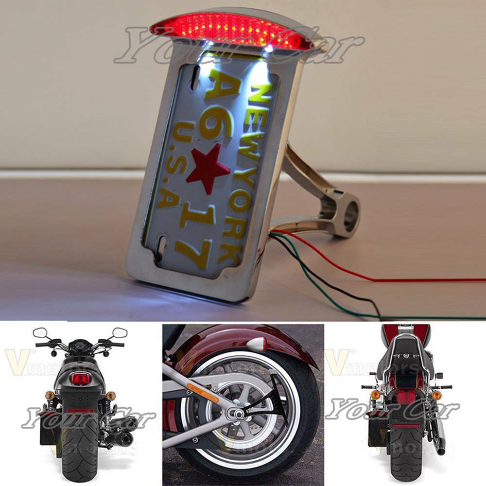 CHROME SIDE MOUNT LICENSE PLATE LIGHT BRACKET LED FOR HARLEY MOTORCYCLE VERTICAL