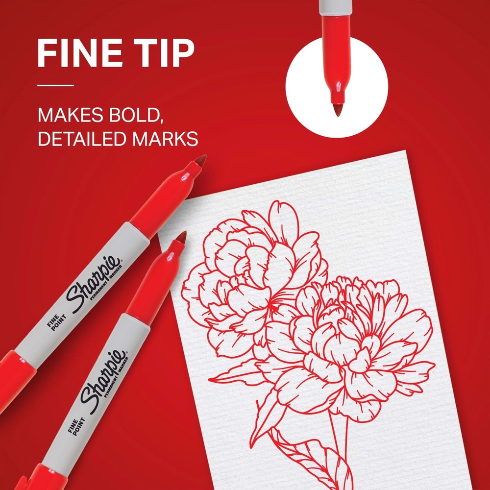 Sharpie Permanent Markers, Fine Point, Red, 36 Count