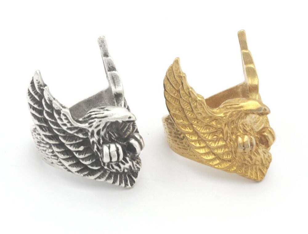 Eagle Wings Ring Statement Animal Adjustable Raw Brass , Silver plated 4620