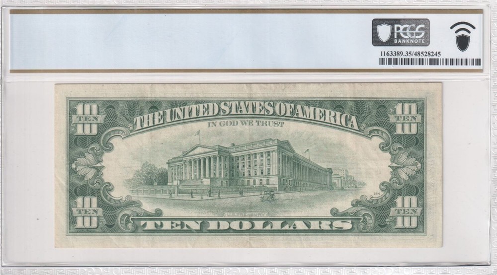 $10 1969B Federal Reserve Note, Overprint & Misalignment Error, Ch VF 35 PPQ