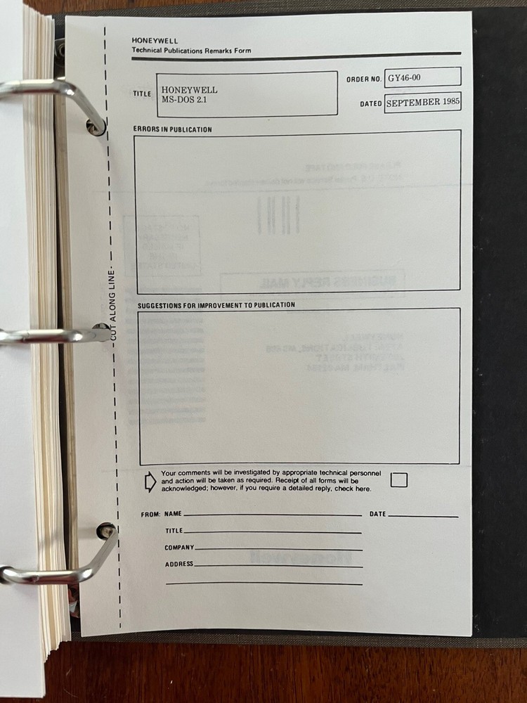 Honeywell PC MS-DOS 2.1 and GW-BASIC Manuals 1985