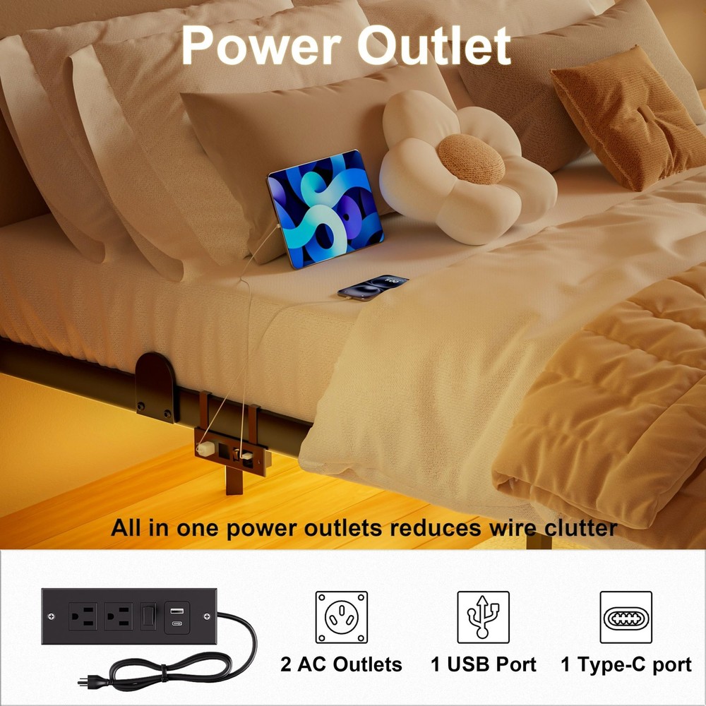 Floating Bed Frame Full Size with Smart LED Lights and Charging Station - Mod...